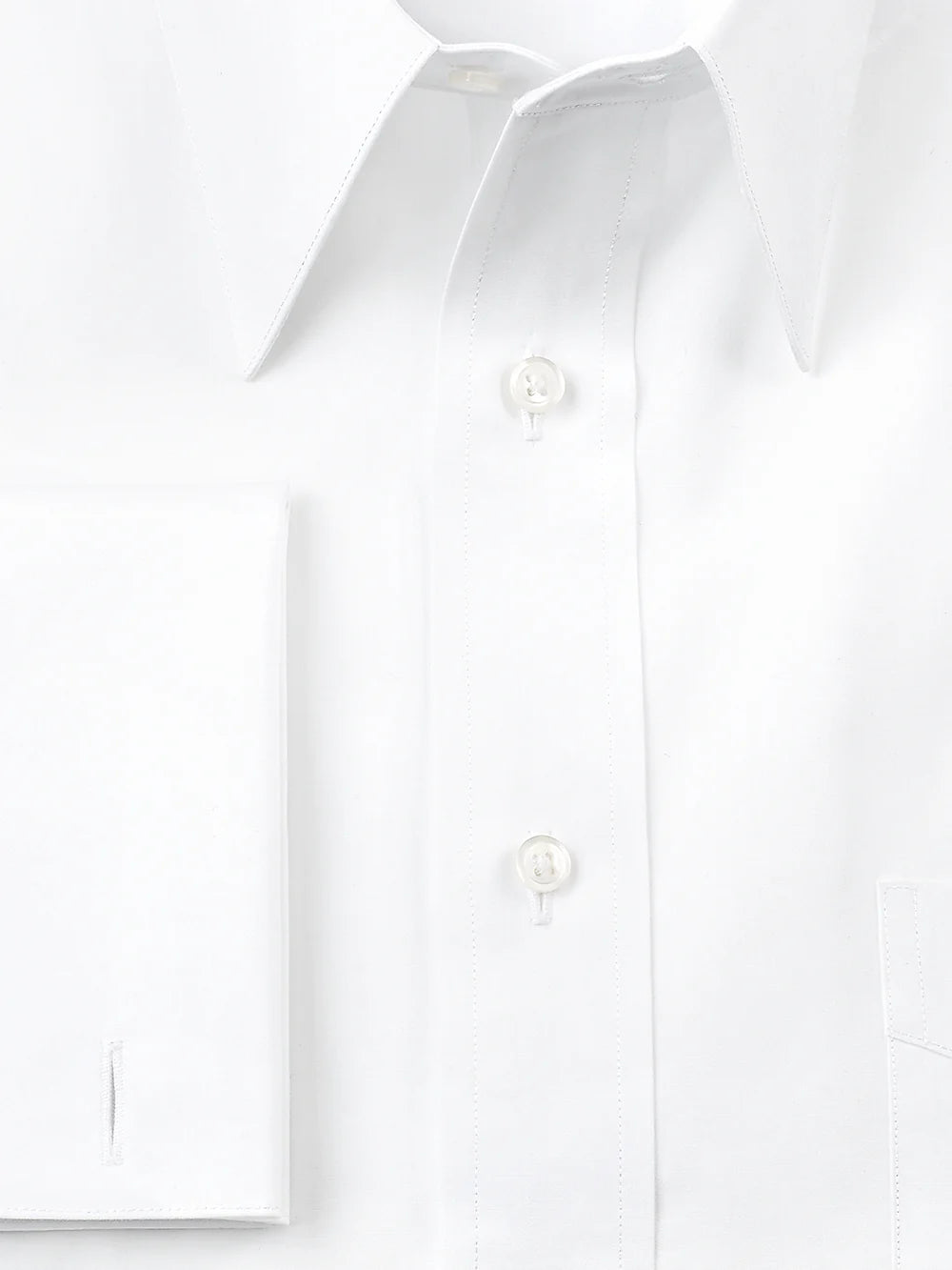 Pure Cotton Broadcloth Edge-stitched Straight Collar French Cuff Dress Shirt - White