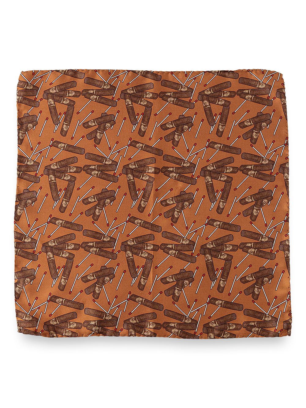 Cigar Motif Silk Pocket Square - Rust