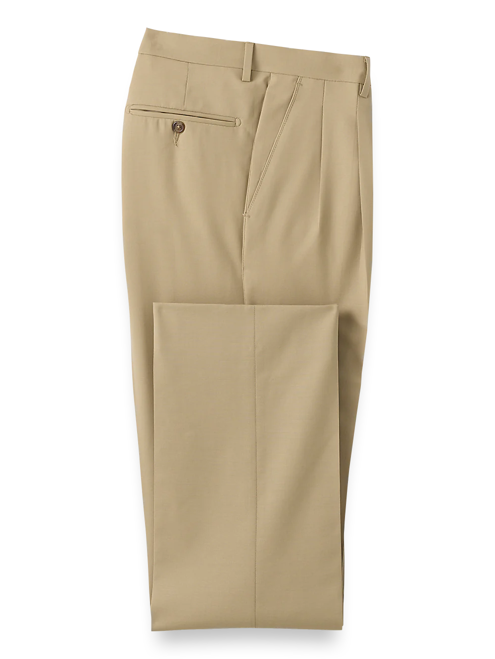 Tropical Weight Wool Pleated Pants - Tan