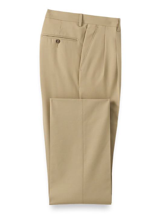 Tropical Weight Wool Pleated Pants - Tan