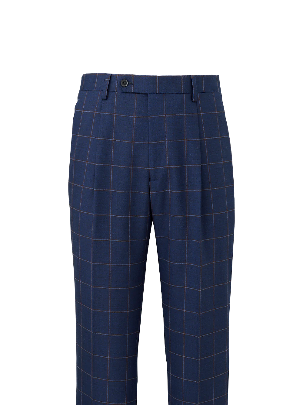 Wool Stretch Windowpane Single Pleat Suit Pants - Navy