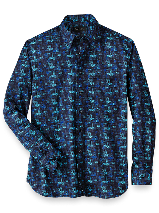 Cotton Abstract Print Casual Shirt - Blue