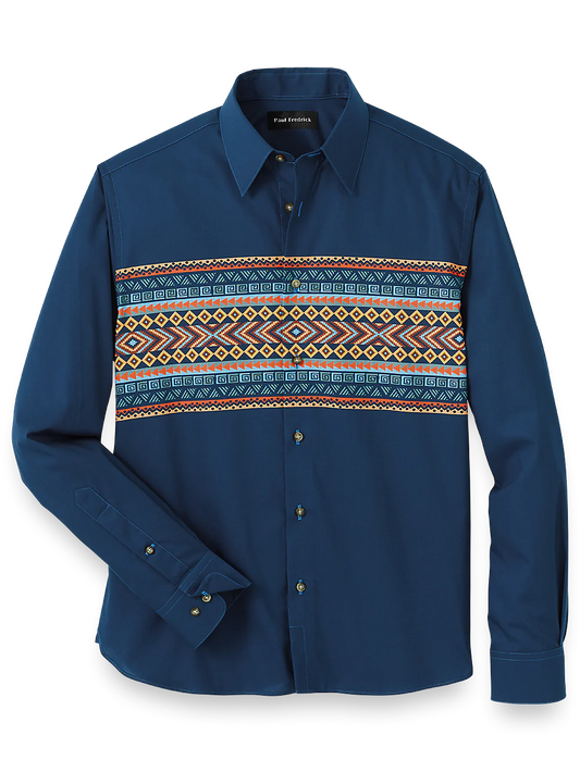 Cotton Stripe Print Casual Shirt - Navy