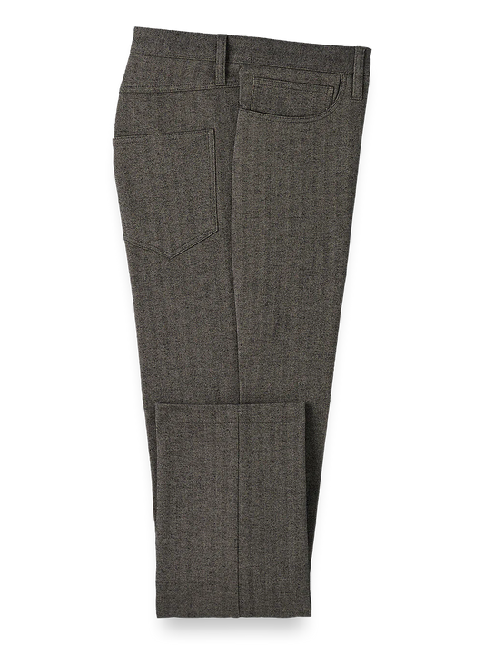 Cotton Herringbone Five Pocket Pants - Black/tan