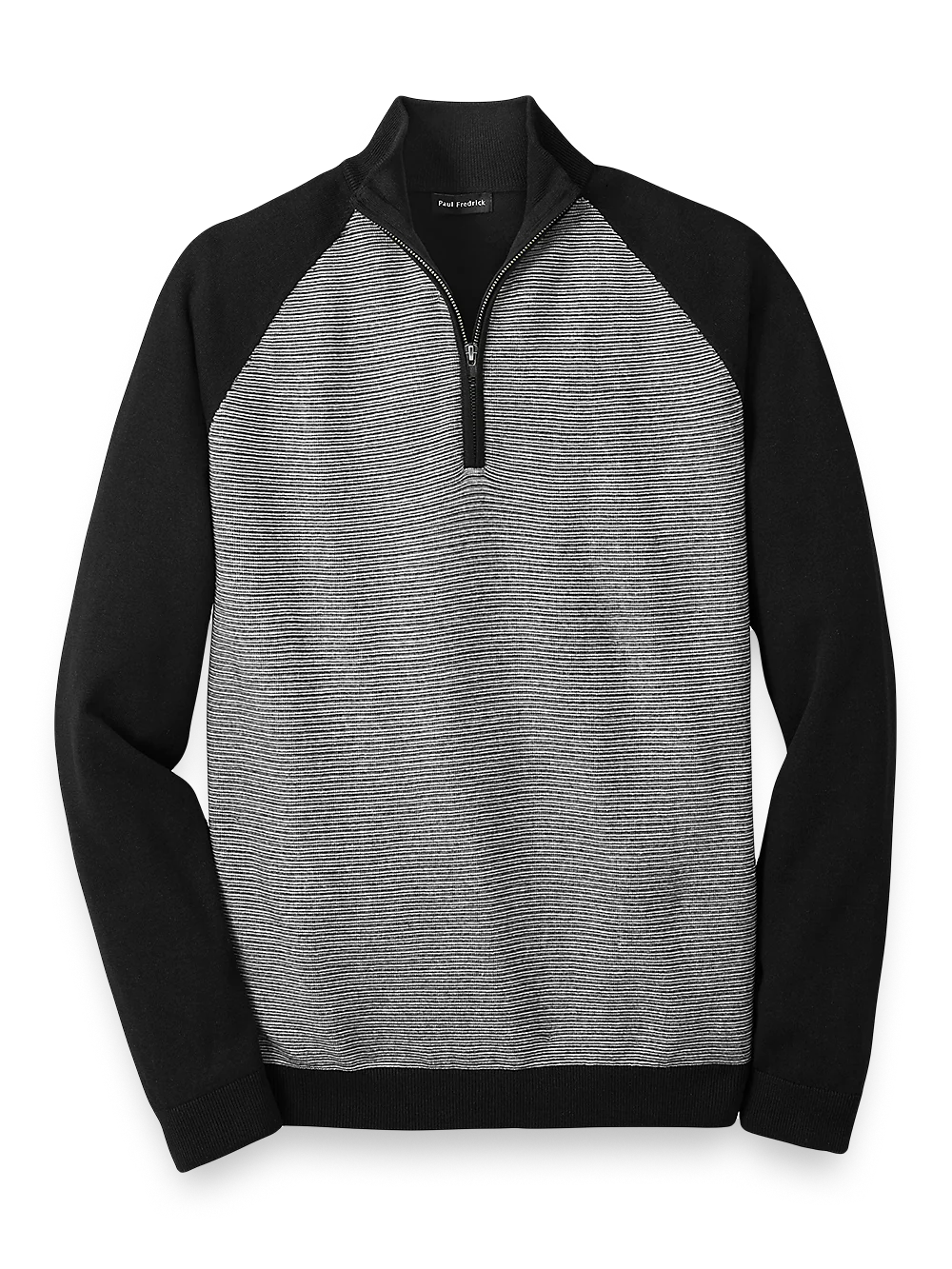 Cotton Zip Mock Neck Sweater - Black