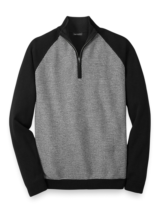 Cotton Zip Mock Neck Sweater - Black