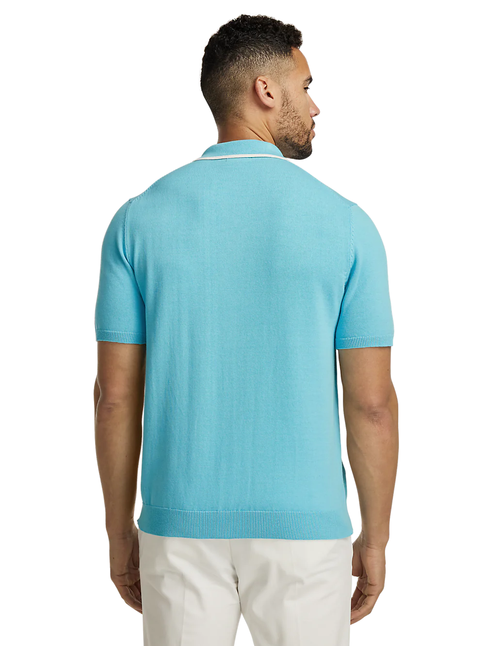 Cotton Button Front Camp Collar Sweater - Aqua