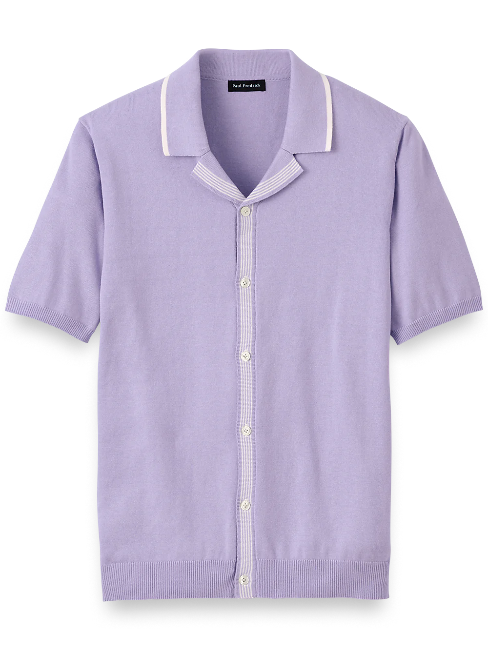 Cotton Button Front Camp Collar Sweater - Lavender