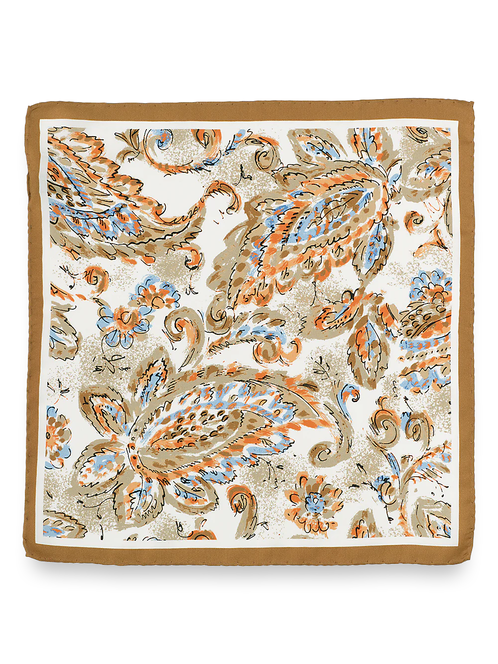 Floral Silk Pocket Square - Tan Multi