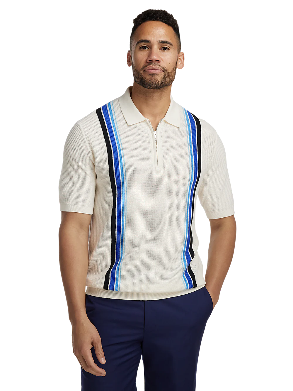 Cotton Quarter Zip Polo - Ivory