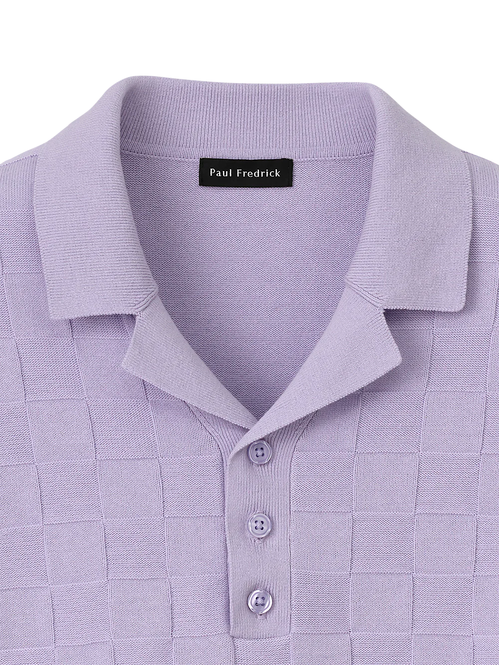 Cotton Three Button Camp Collar Sweater - Lavender