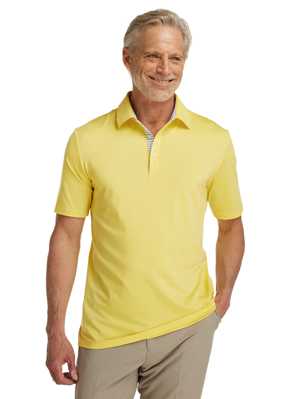 Performance Blend Three Button Polo - Light Yellow