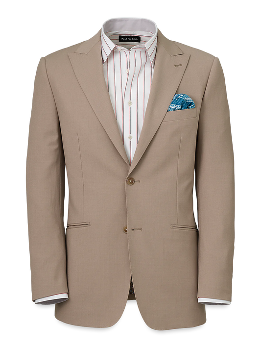 Wool Stretch Bengaline Peak Lapel Suit Jacket - Light Tan