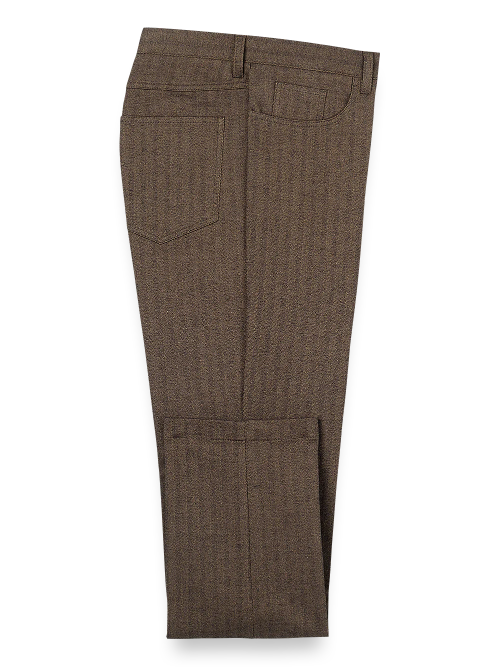 Cotton Herringbone Five Pocket Pants - Brown