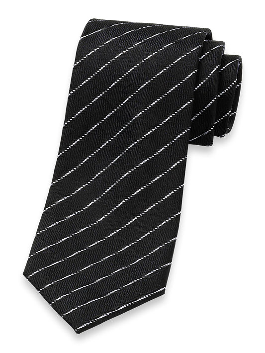 Stripe Woven Silk Blend Tie - Black