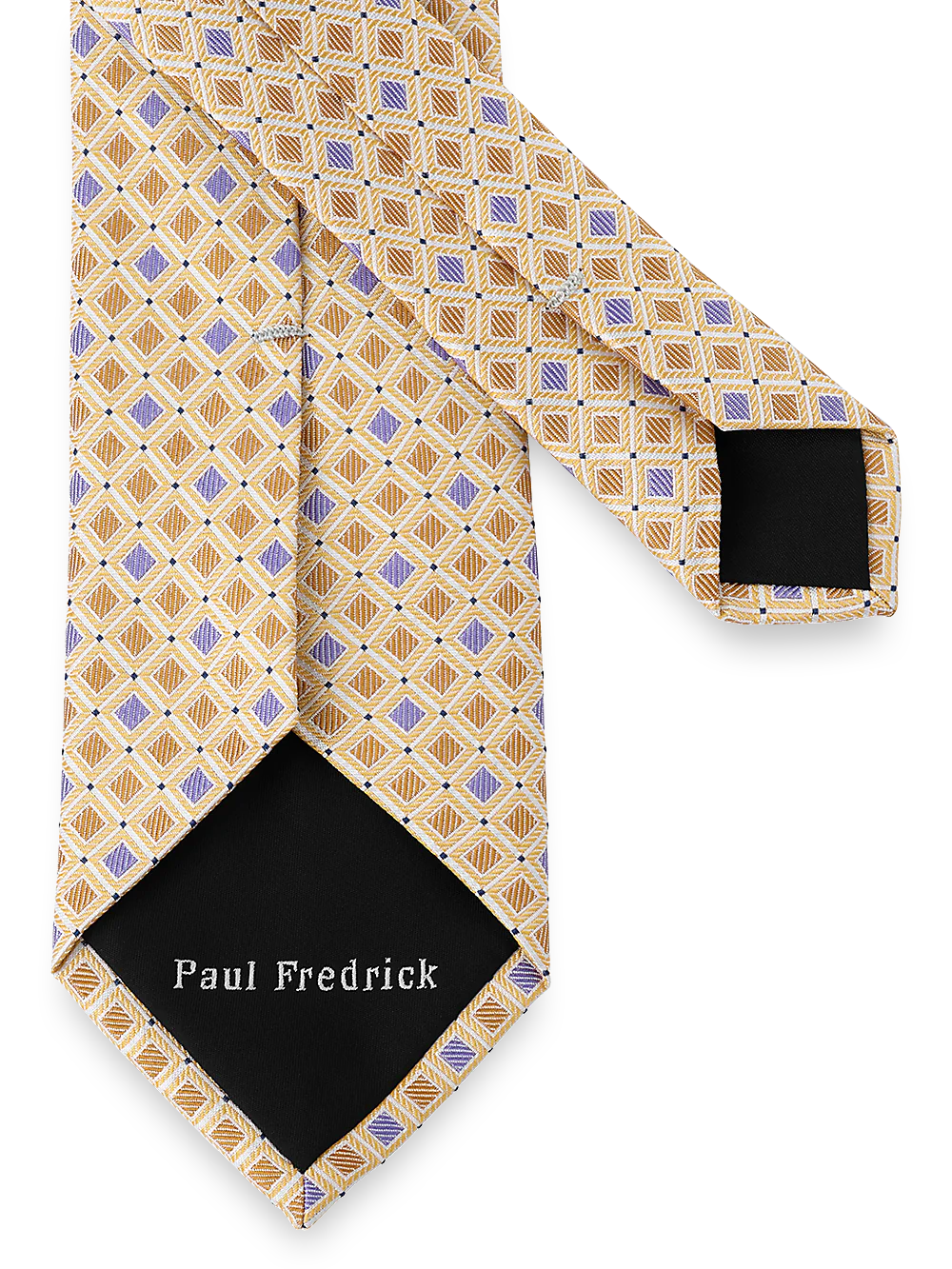 Geometric Woven Silk Tie - Gold/purple