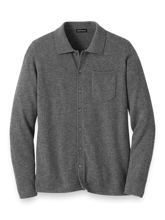 Cashmere Button Front Polo - Grey