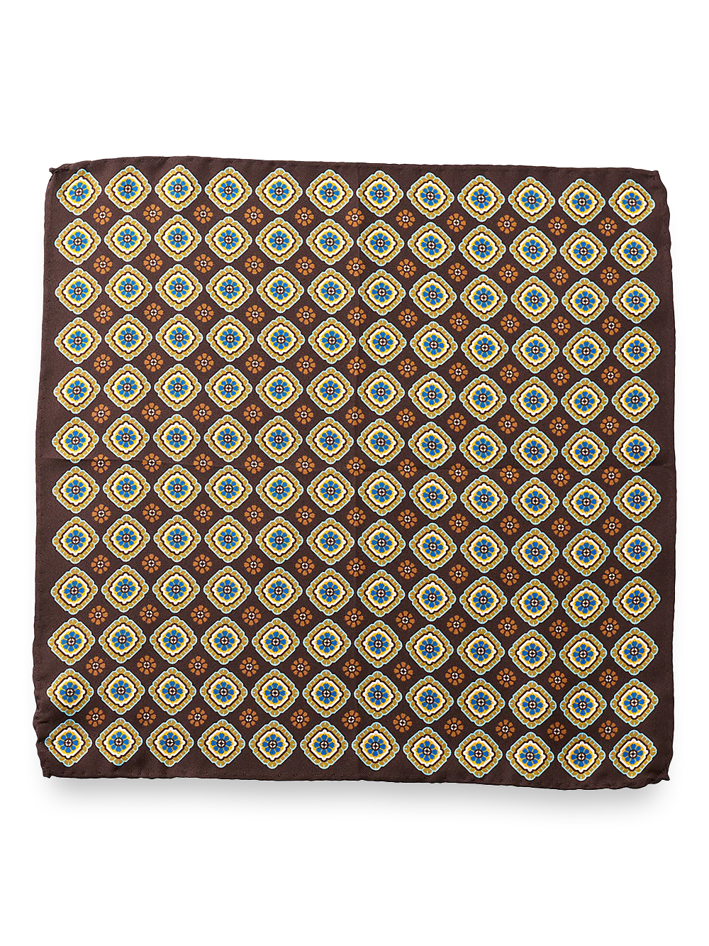 Medallion Silk Pocket Square - Brown Multi