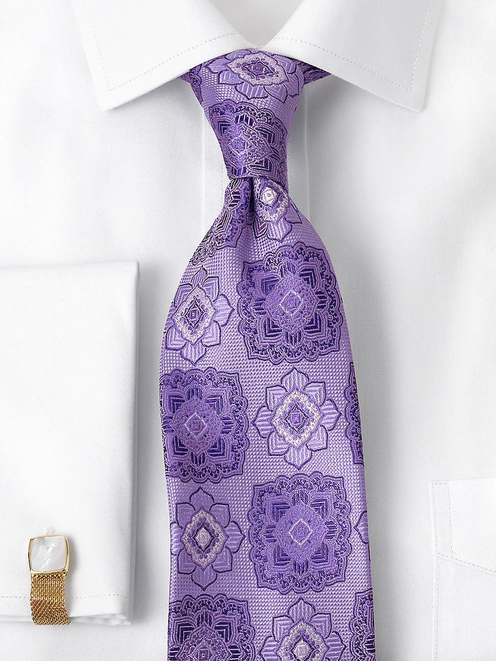 Medallion Woven Silk Tie - Purple