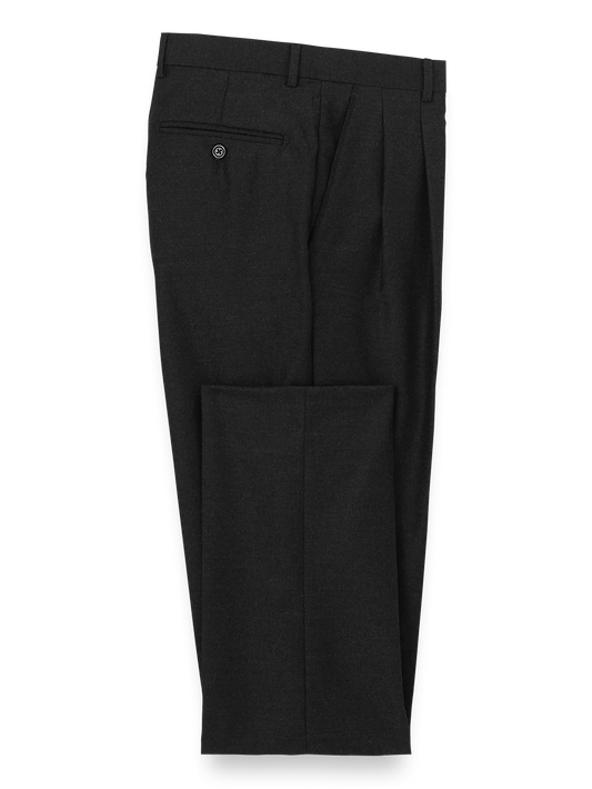 Wool Flannel Pleated Pants - Black