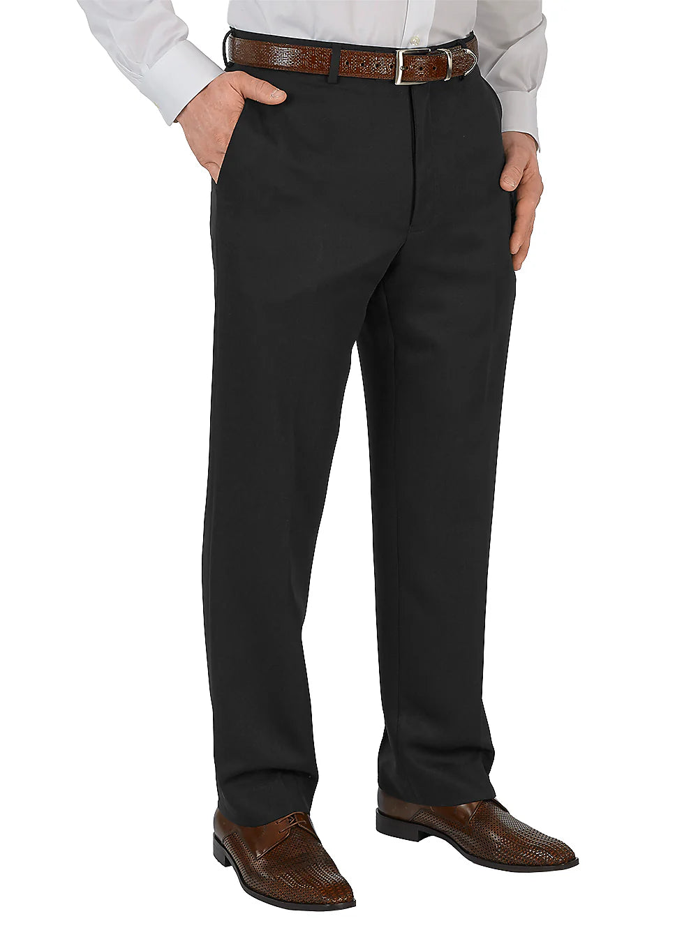 Microfiber Solid Flat Front Pants - Black