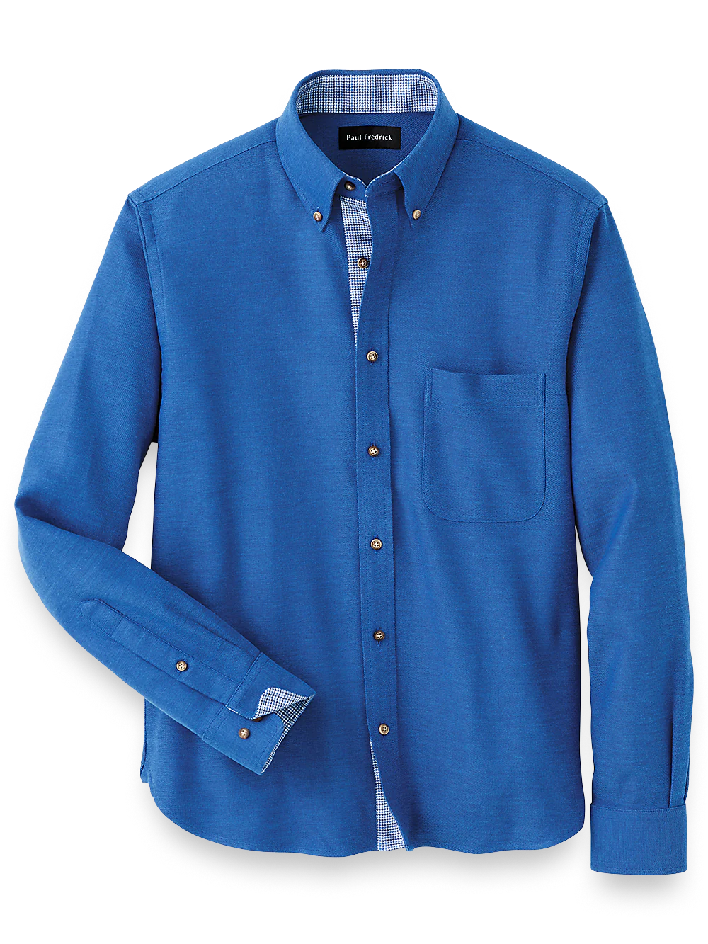 Brushed Twill Solid Casual Shirt With Contrast Trim - Cobalt