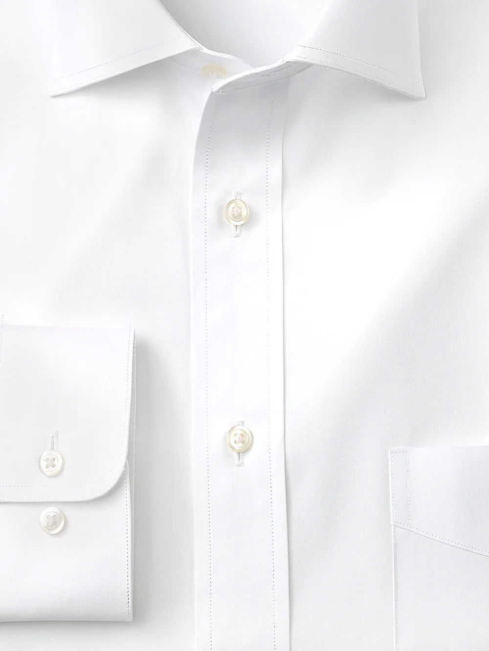 Pure Cotton Broadcloth Solid Color Cutaway Spread Collar Dress Shirt - White