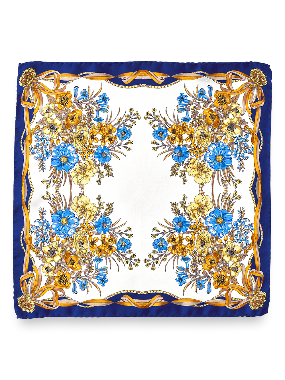 Floral Silk Pocket Square - Blue Multi