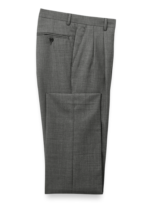 Wool Sharkskin Pleated Pants - Charcoal