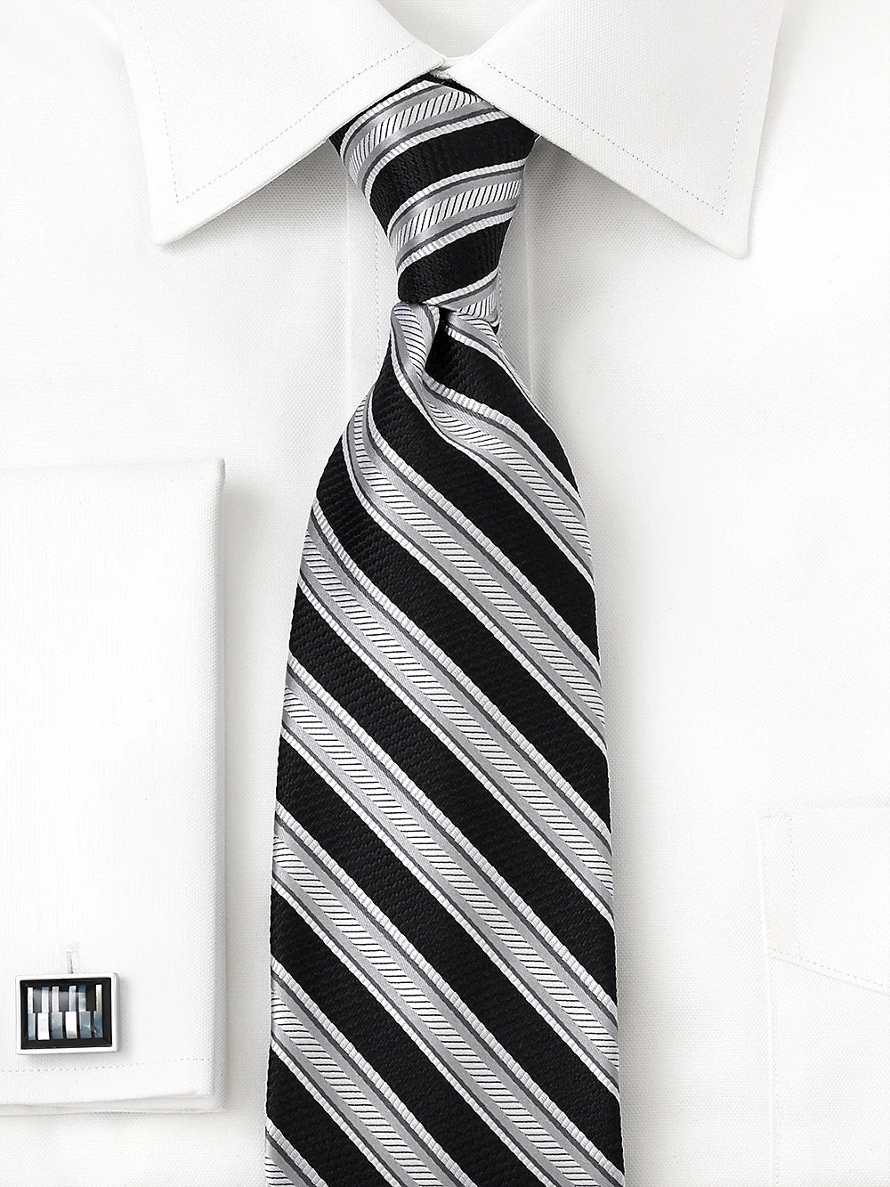 Stripe Woven Silk Tie - Black/silver