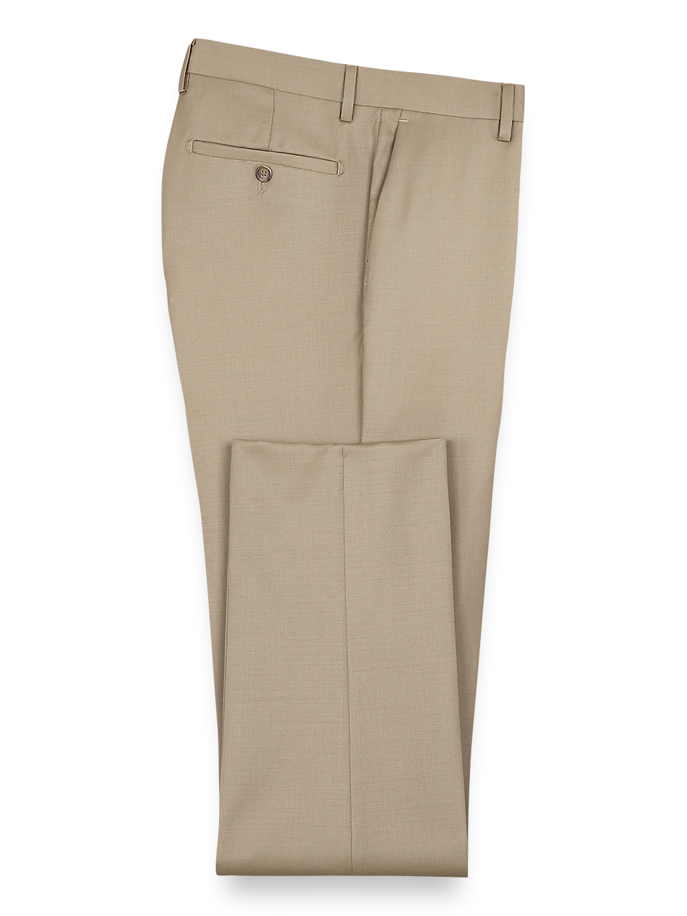 Classic Fit Wool Gabardine Flat Front Pants - Tan