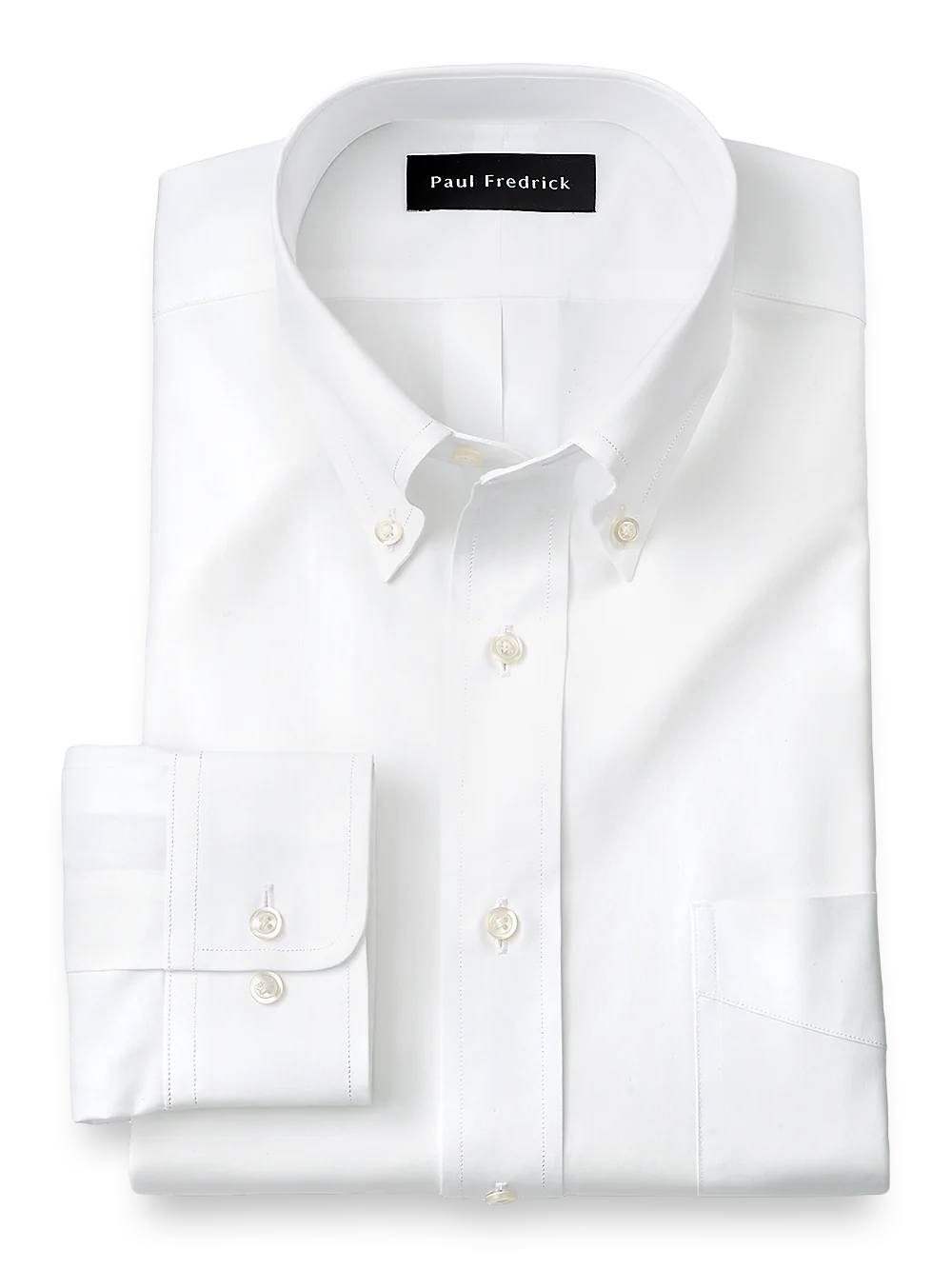 Pure Cotton Broadcloth Solid Color Button Down Collar Dress Shirt - White