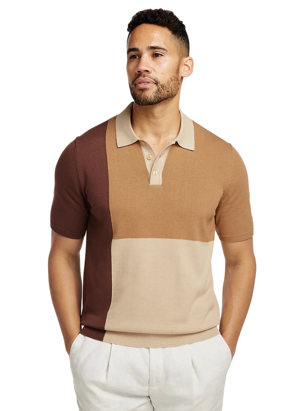 Cotton Three Button Polo - Brown