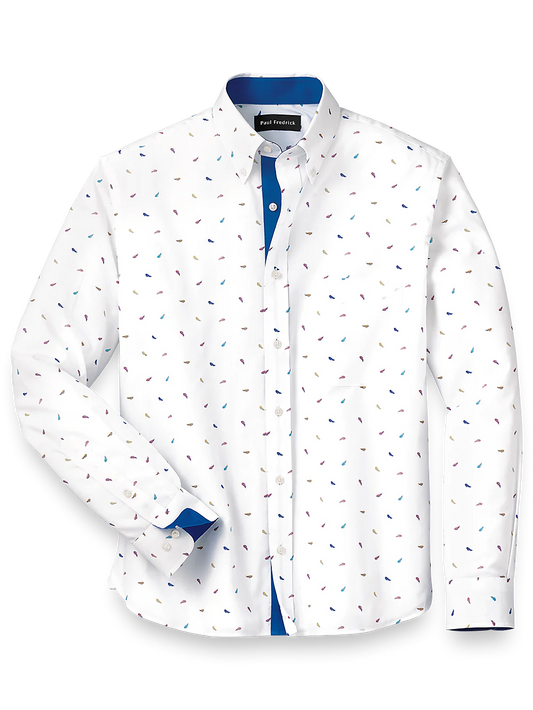 Cotton Leaf Print Casual Shirt With Contrast Trim - Multi