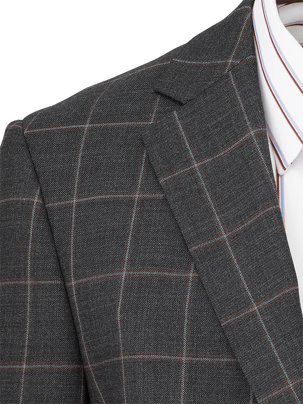 Wool Stretch Windowpane Notch Lapel Suit Jacket - Grey