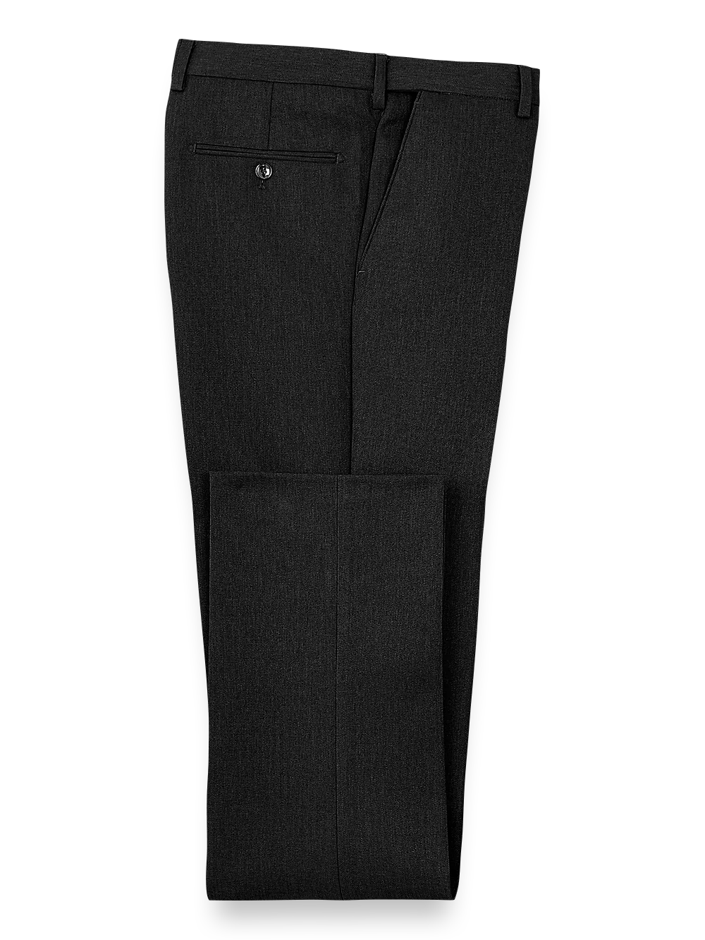 Microfiber Herringbone Flat Front Pants - Black