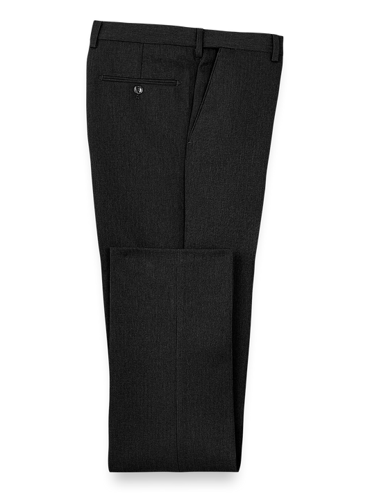 Microfiber Herringbone Flat Front Pants - Black