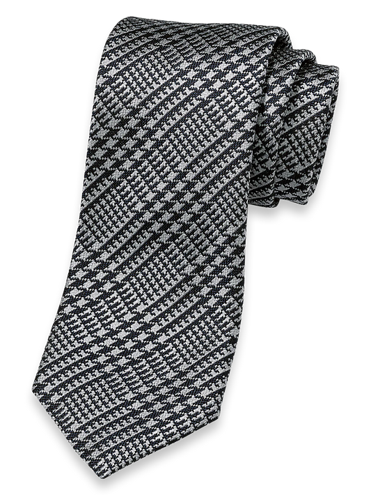 Plaid Woven Silk Tie - Grey