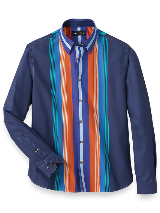 Cotton Multi Stripe Print Casual Shirt - Navy