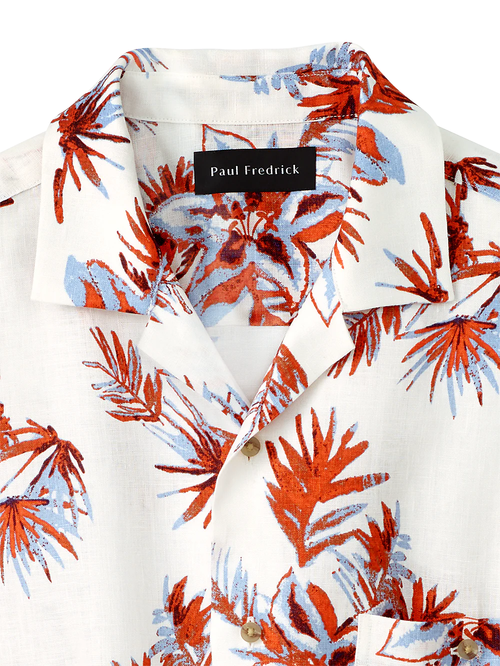 Linen Floral Print Casual Shirt - Orange/blue