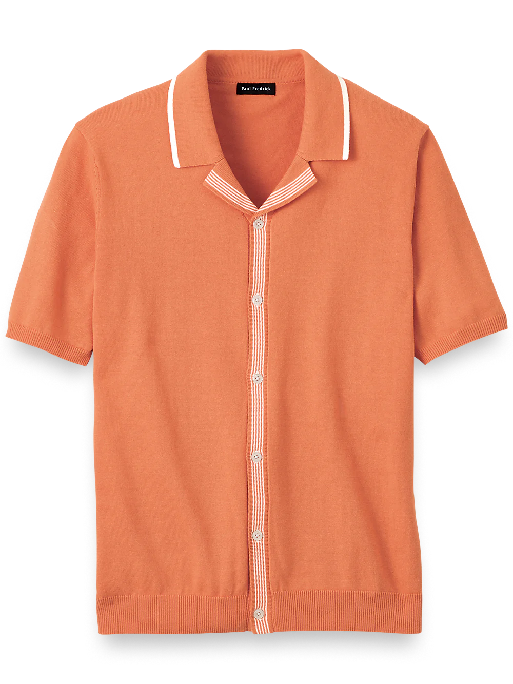 Cotton Button Front Camp Collar Sweater - Orange