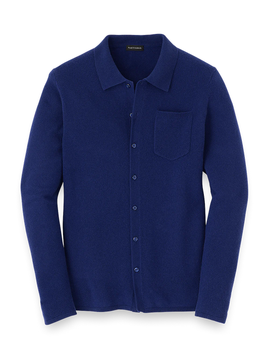 Cashmere Button Front Polo - Navy