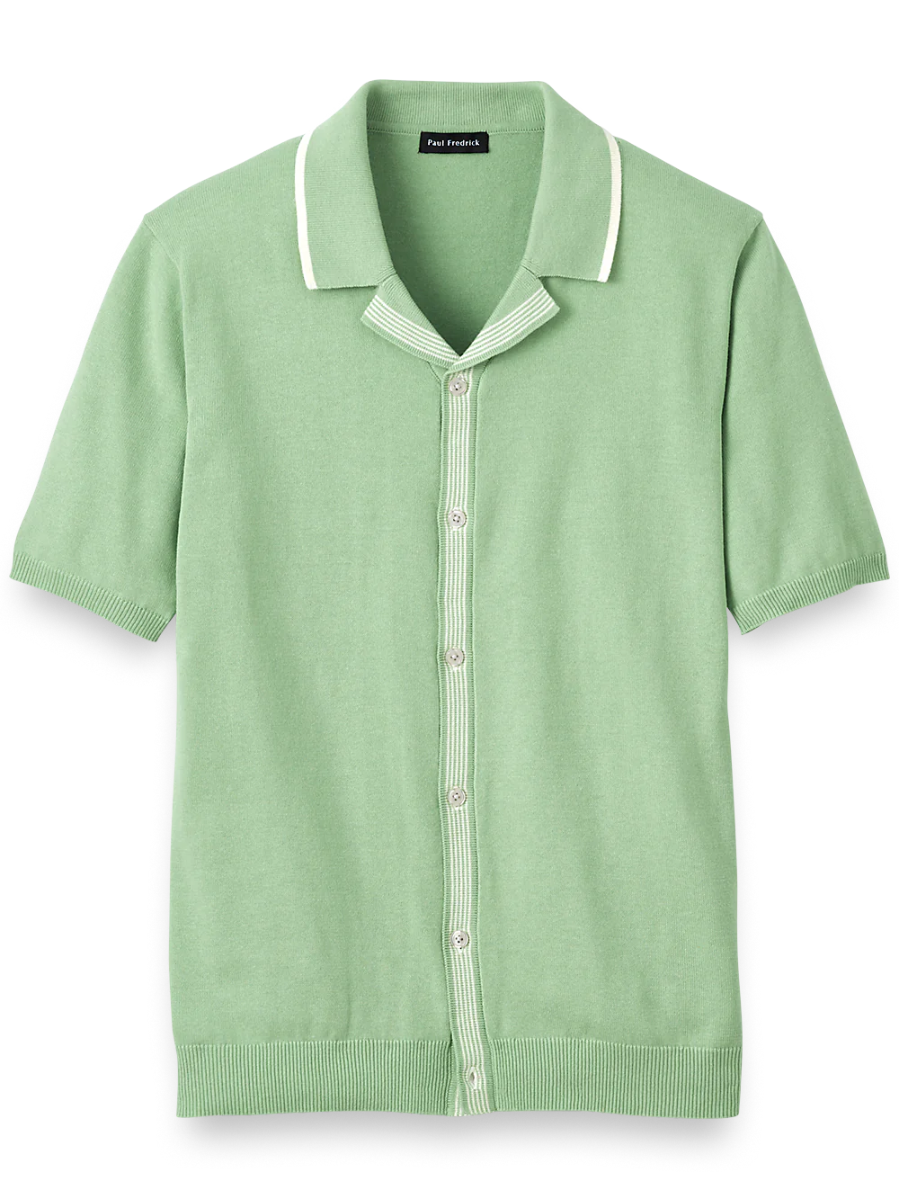 Cotton Button Front Camp Collar Sweater - Green