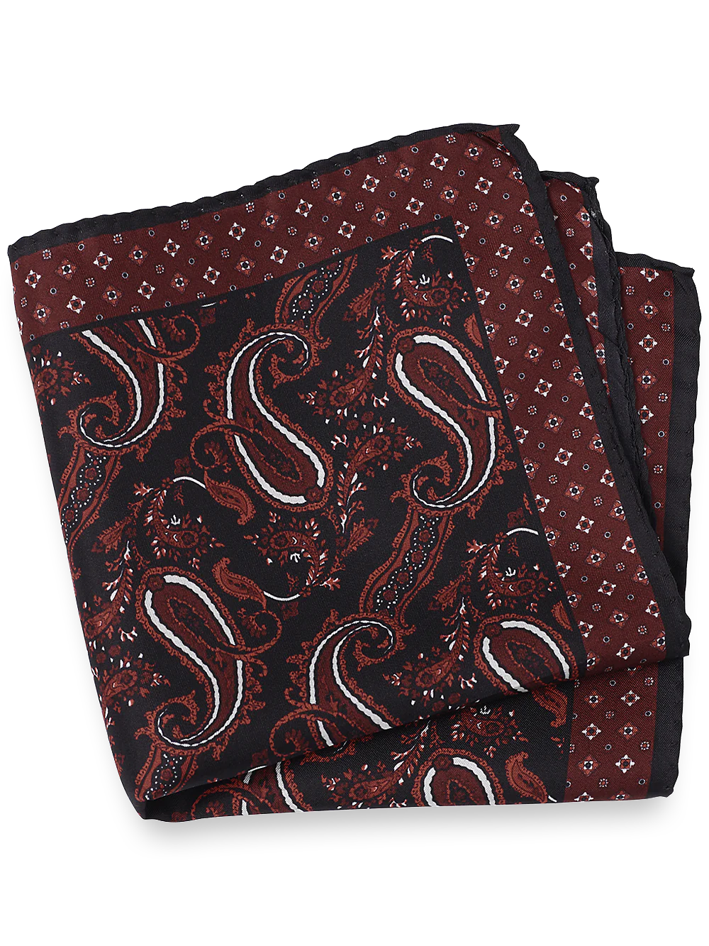 Paisley Silk Pocket Square - Black/red