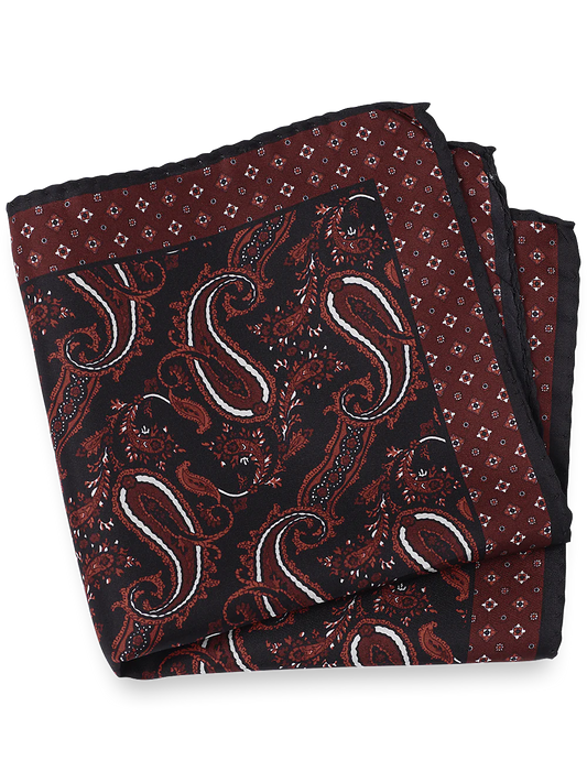 Paisley Silk Pocket Square - Black/red