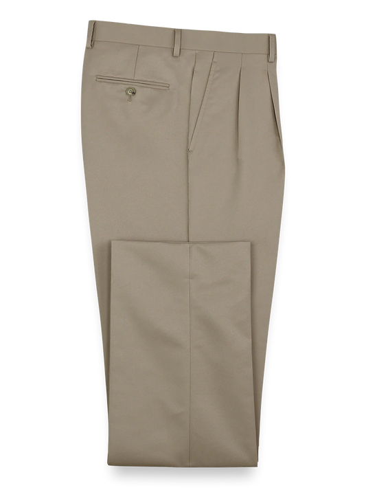 Solid Microfiber Pleated Pants - Tan