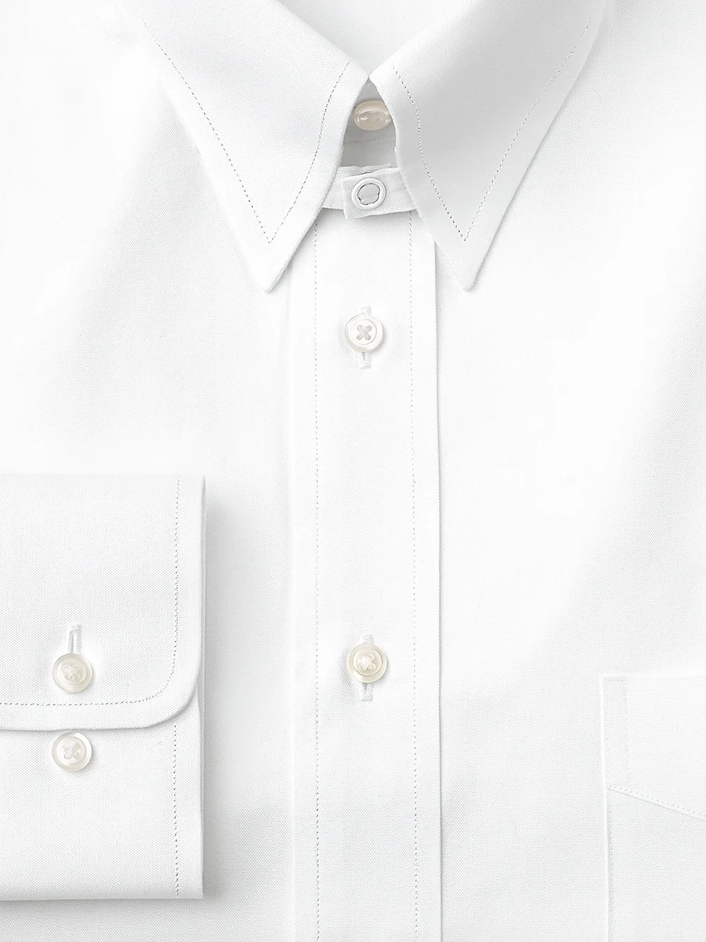 Pure Cotton Pinpoint Solid Color Snap Tab Collar Dress Shirt - White