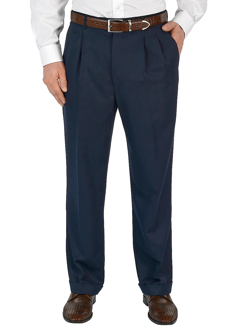 Microfiber Solid Pleated Pants - Navy