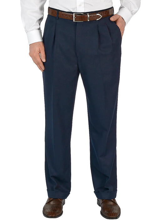 Microfiber Solid Pleated Pants - Navy