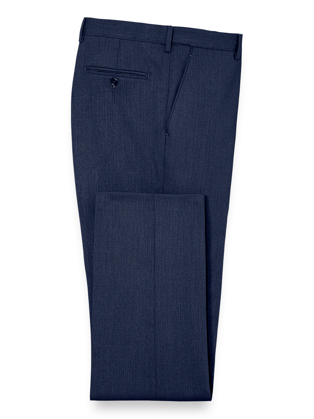 Tailored Fit Essential Wool Flat Front Pants - Navy